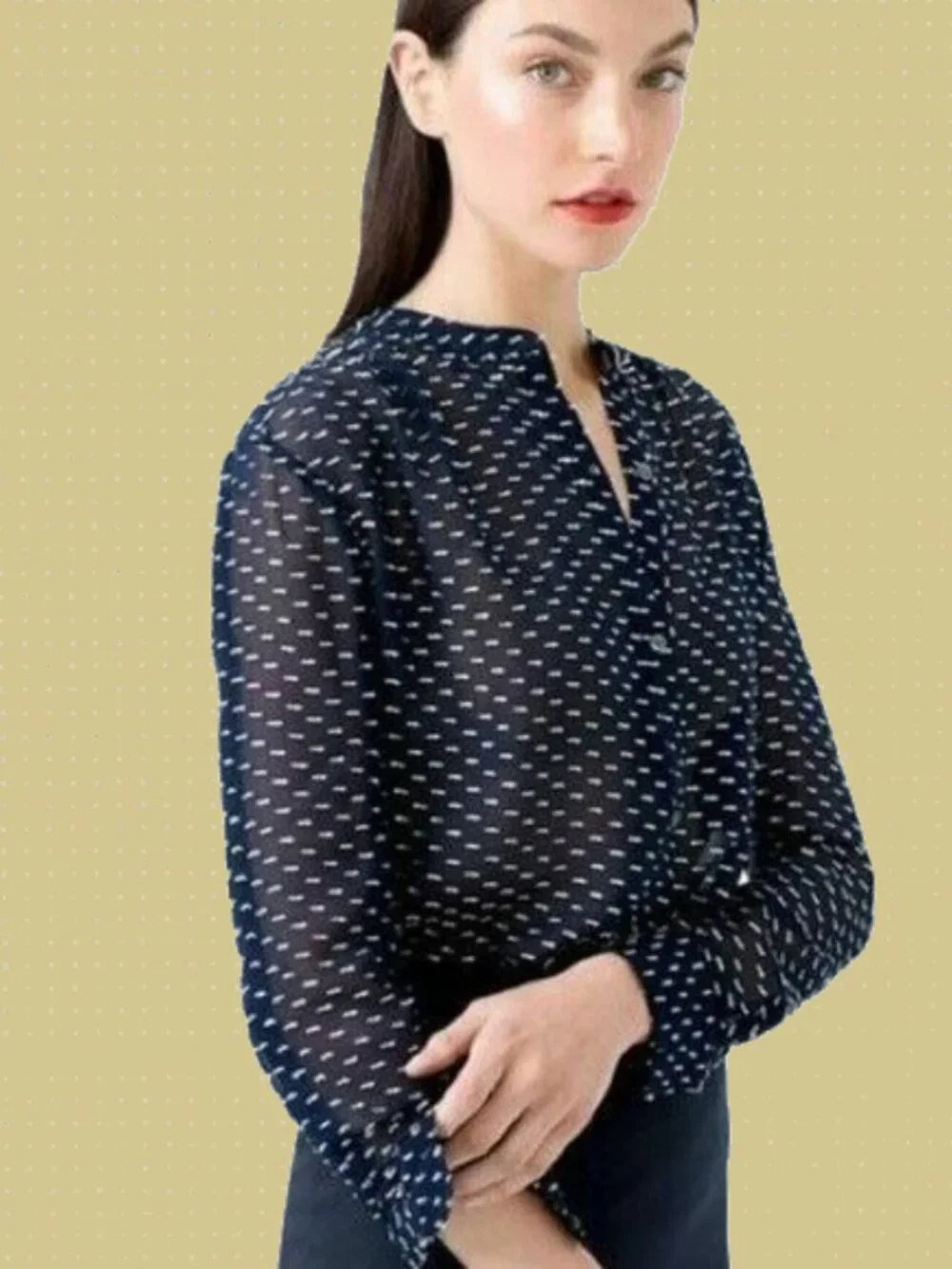 J. Crew Dot and Dot Sheer Blouse Long Sleeve Navy 2 #A2869